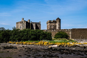 Beautiful Blackness Castle, Firth of Forth, Scotland against blue sky