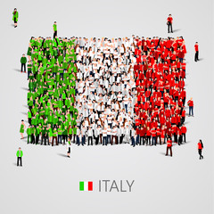 Large group of people in the Italy flag shape.