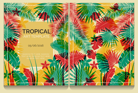 Tropical offset print effect jungle illustration