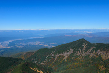 City of Suwa region view on the Yatsugatake mountains in Nagano, Japan 