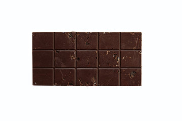 Perfect artisan homemade organic healthy chocolate bar isolated on white top view