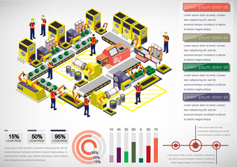 Obraz premium illustration of info graphic factory equipment concept in isometric 3D graphic
