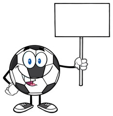Soccer Ball Cartoon Mascot Character Holding A Blank Sign