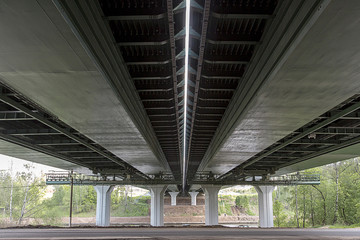 Road bridge. Concrete bridge support