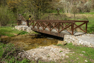 The wooden bridge in the walkway