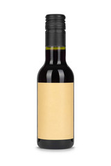 Red wine bottle, with paper blank label isolated on white backgr