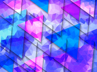 Fototapeta premium Geometric abstract background of colored transparent triangles. Polygonal pattern in blue and purple colors. Winter background. Concept, advertising, business.