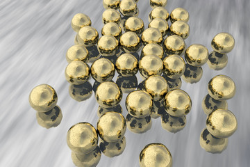 Gold nanoparticles. 3D illustration