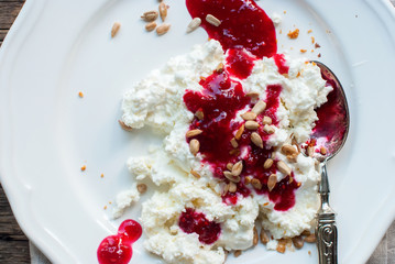 Cottage Cheese Walnuts Raspberry Jam Healthy