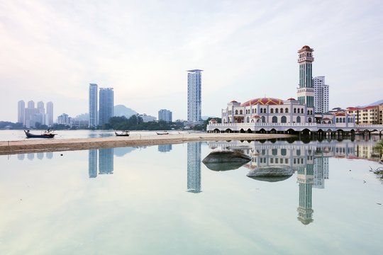 Reflection of Floating Mosque in George Town, Penang Malaysia