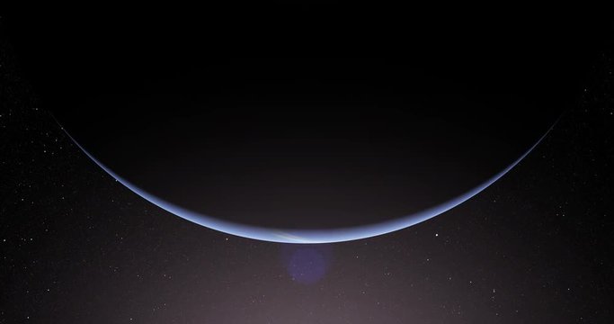 A slightly off-camera sun illuminates a crescent of Neptune's surface. Data: NASA/JPL.