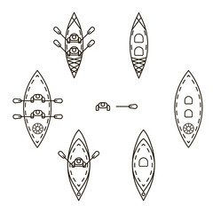 Set of icons with kayaks