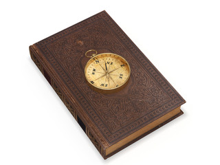 Old book with compass