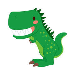 Funny green cartoon T-rex dinosaur toy showing teeth