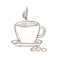 A Cup of Coffee With Coffee Bean Using Sketchy or Line Art Style