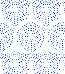 Vector abstract wavy pattern with geometrical fish scale layout. Light small blue rain water drops on a white background.