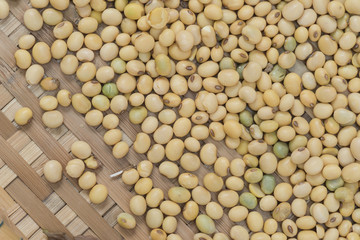 Soy bean organic background, Soybean seed , Soya bean organic on bamboo woven for background