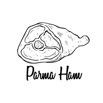 Black and White Ham Meat With Hand Drawn or Sketch Style