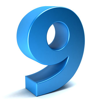 Number Nine 9 color blue icon. 3D rendring illustration