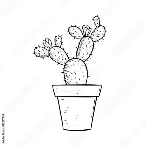 "cactus in flower pot with sketchy style" stock image and