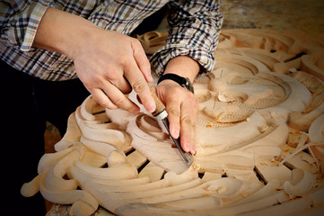 skill of carving wood to make ornamental objects