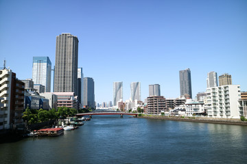 Obraz premium High-rise buildings of Harumi and river(Japan)
