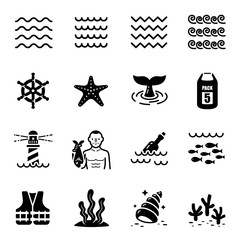 Sea Beach Wave Vector Icon Set