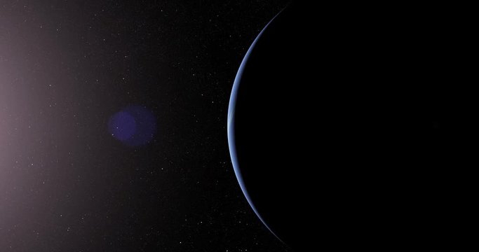 A slightly off-camera sun illuminates a crescent of Neptune's surface. Data: NASA/JPL.