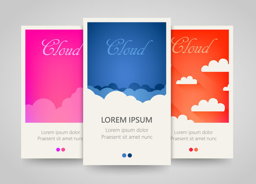 Modern colorful vertical cloud banners. Cloudy flyer set.