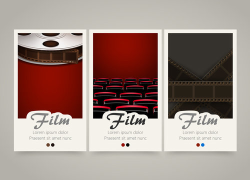 Modern Colorful Vertical Cinema Banners. Film, Movie Flyer Or Invitations.