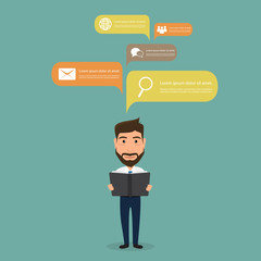 People icons with chat speech bubbles infographic concept. Business woman think.