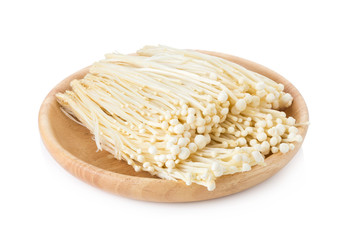 Fresh Enoki mushrooms on white background