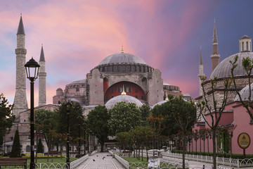 View of the Sultanahmet Square and Saint Sophia at dawn ,Istanbul, Turkey