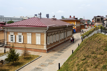 Fototapeta na wymiar Historic district with wooden houses in Irkutsk, Russia.