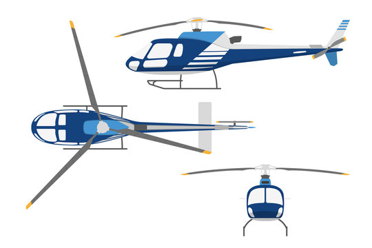 Drawing a helicopter in a flat style. Top view , side view, fron