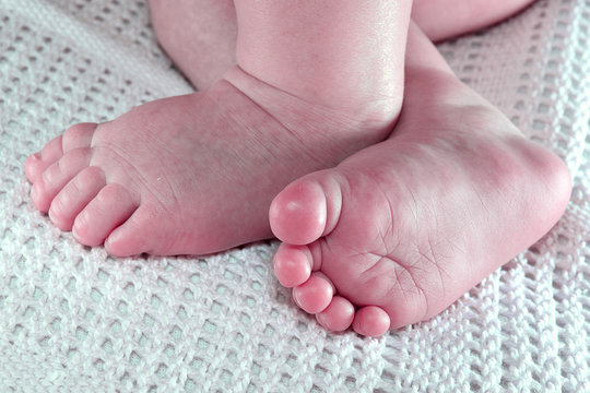 Newborn baby cute legs on blanket