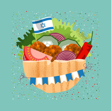 falafel pita sandwich with israeli flag clip art preview