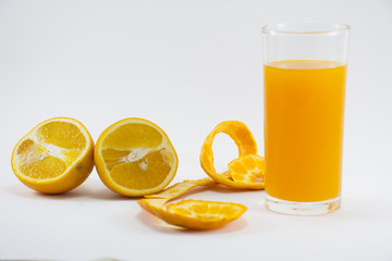 Orange  with orange slice and juice isolated on white background. zoom in.