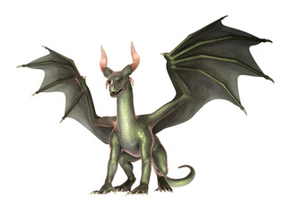 Elegant dragon isolated on white background 3d illustration