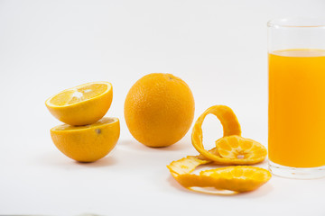 Orange  with orange slice and juice isolated on white background. zoom in.