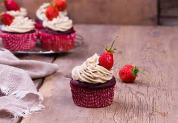 freshly baked cupcakes with strawberry
