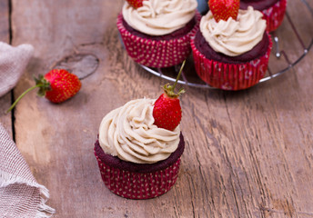 freshly baked cupcakes with strawberry