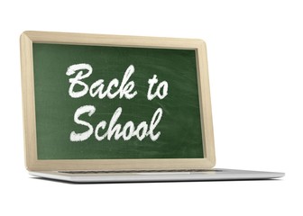 Obraz premium Laptop with chalkboard, back to school, online education concept. 3d rendering.