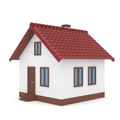 Isolated home with red roof on white. 3D rendering.