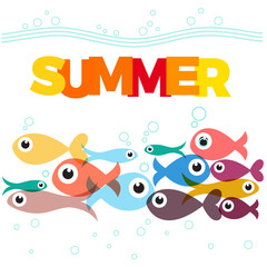 Vector background fish and sea with text, summer and diving conc