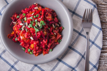 Bowl of buckwheat groats with vegetables
