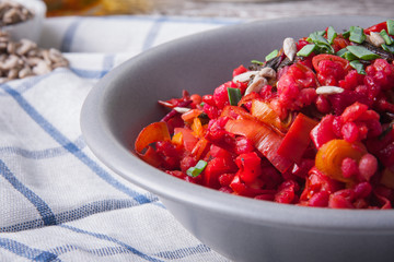 Bowl of buckwheat groats with vegetables