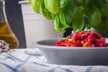 Bowl of buckwheat groats with vegetables