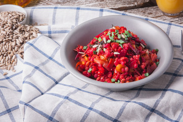 Bowl of buckwheat groats with vegetables