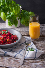 Bowl of buckwheat groats with vegetables